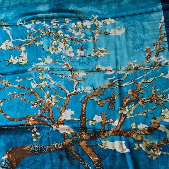 Van Gogh Almond Blossom Silk Scarf Blue Floral Art Wrap Luxury Gift main image 1